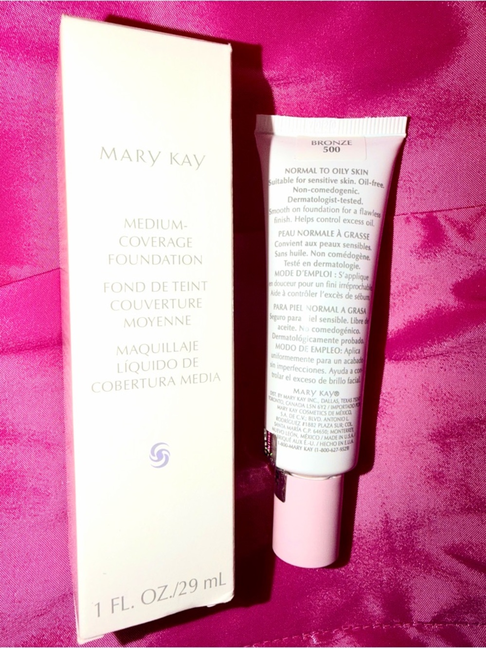 New Mary Kay Medium-Coverage Foundation Bronze 500 Pink Cap Discontinued